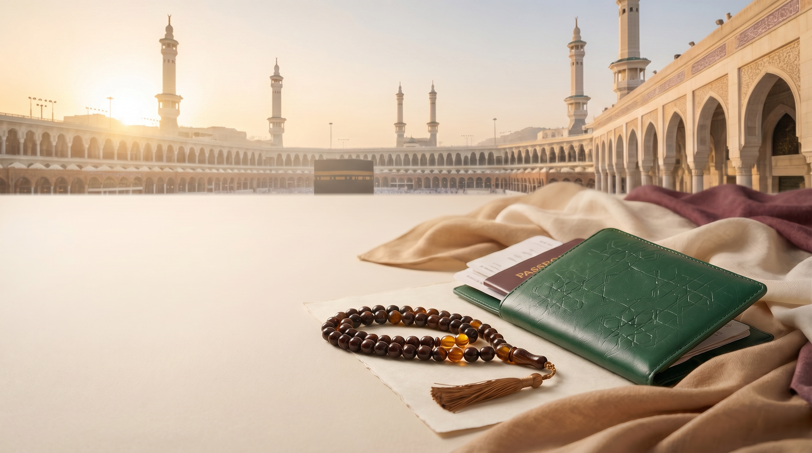 مشهد للحرم المكي في الخلفية ضمن عرض بصري فاخر للمنتج